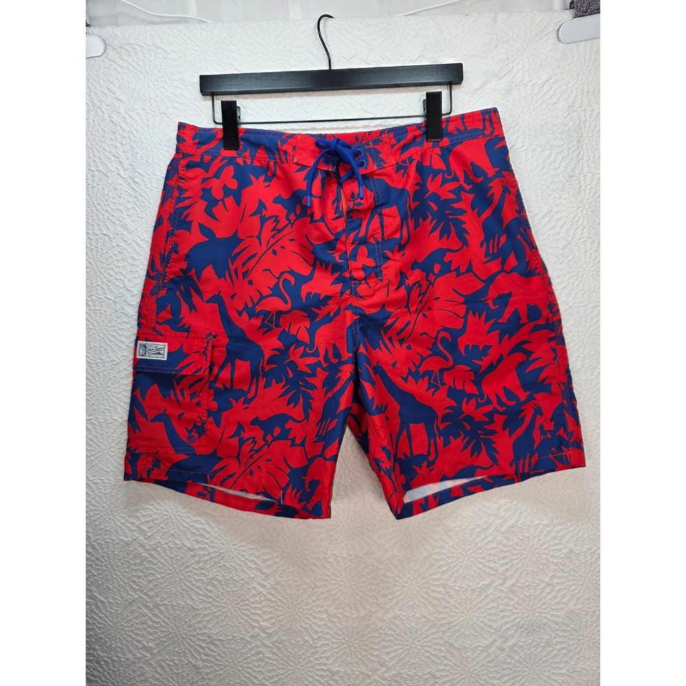 Polo Ralph Lauren Swim Trunks Mens XL Red Blue Safari Tropical Giraffe Good 7in